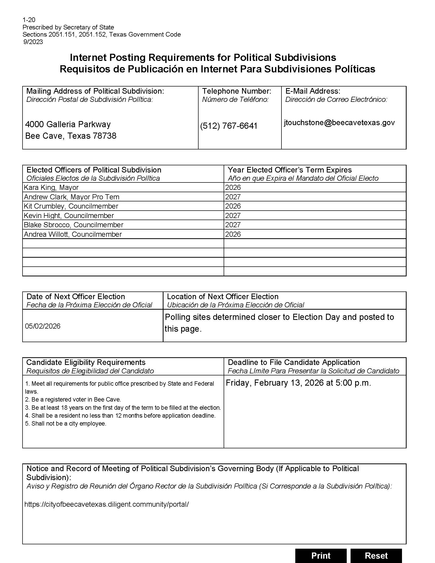 Internet Posting Requirements for Political Subdivisions (1-20) - May 2025